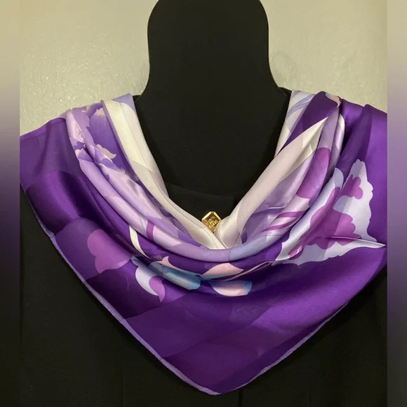 100% silk scarf purple floral NWOT - Picture 5 of 5